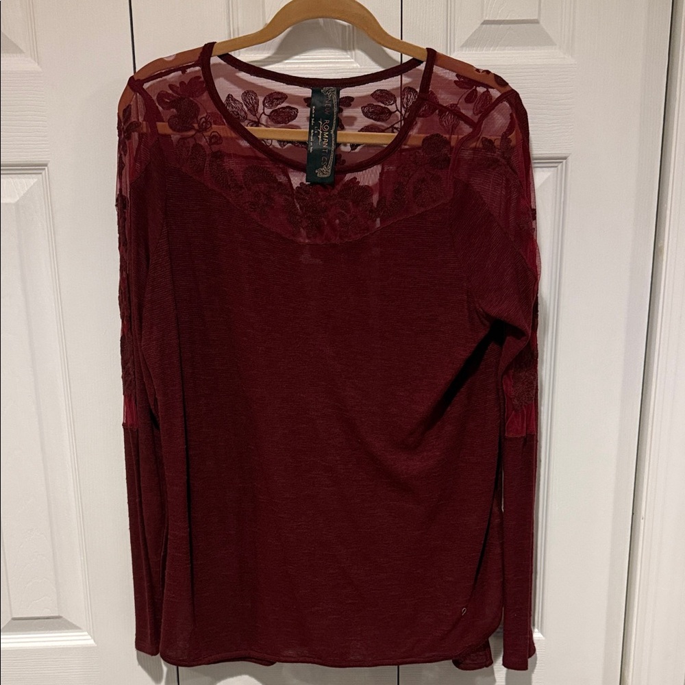 Elegant Burgundy Lace Long Sleeve Top